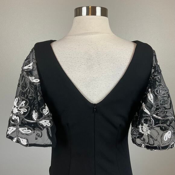 Betsy & Adam Embroidered Short Flutter Sleeve Sheath Cocktail Dress Black Size 8 - Picture 8 of 13